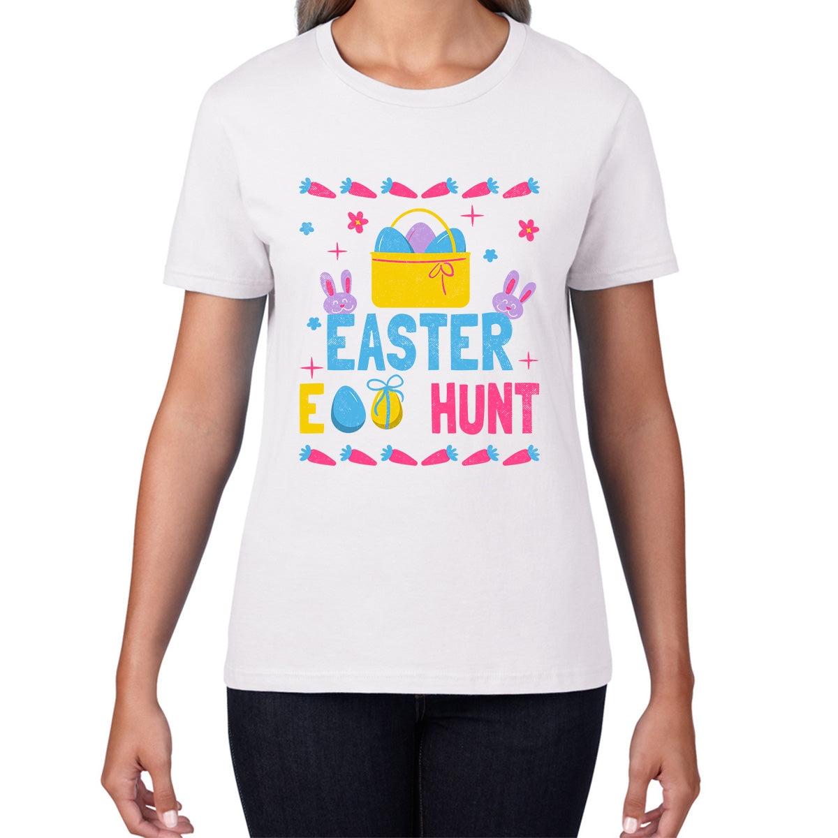 Easter Egg Hunt Hunting Squad Religious Christian Easter Egg Hunt Season Hunting Crew Egg Bucket Easter Bunny Womens Tee Top