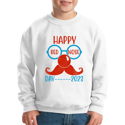 Happy Red Nose Day 2023 Glasses Moustache Child Poverty Awareness Party Wear Kids Jumper