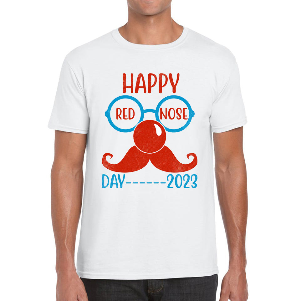 Happy Red Nose Day 2023 Glasses Moustache Child Poverty Awareness Party Wear Mens Tee Top