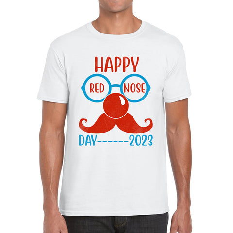 Happy Red Nose Day 2023 Glasses Moustache Child Poverty Awareness Party Wear Mens Tee Top