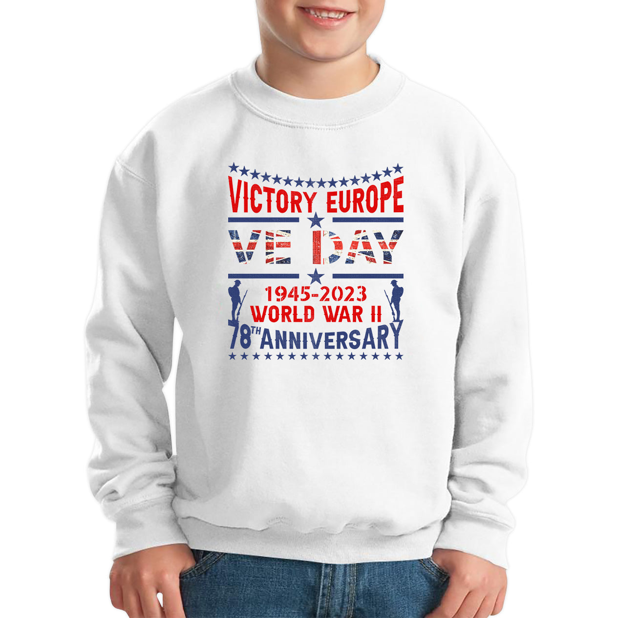 VE Day Victory In Europe Day Lest We Forget 1945-2023 World War II 78th Anniversary Remembrance Day British Veterans UK Kids Jumper