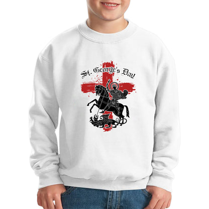 St George's Day Coat Of Arms Of Moscow Heraldic Horseman With A Spear In His Hand Slaying A Zilant Saint George And The Dragon England Flag Kids Jumper