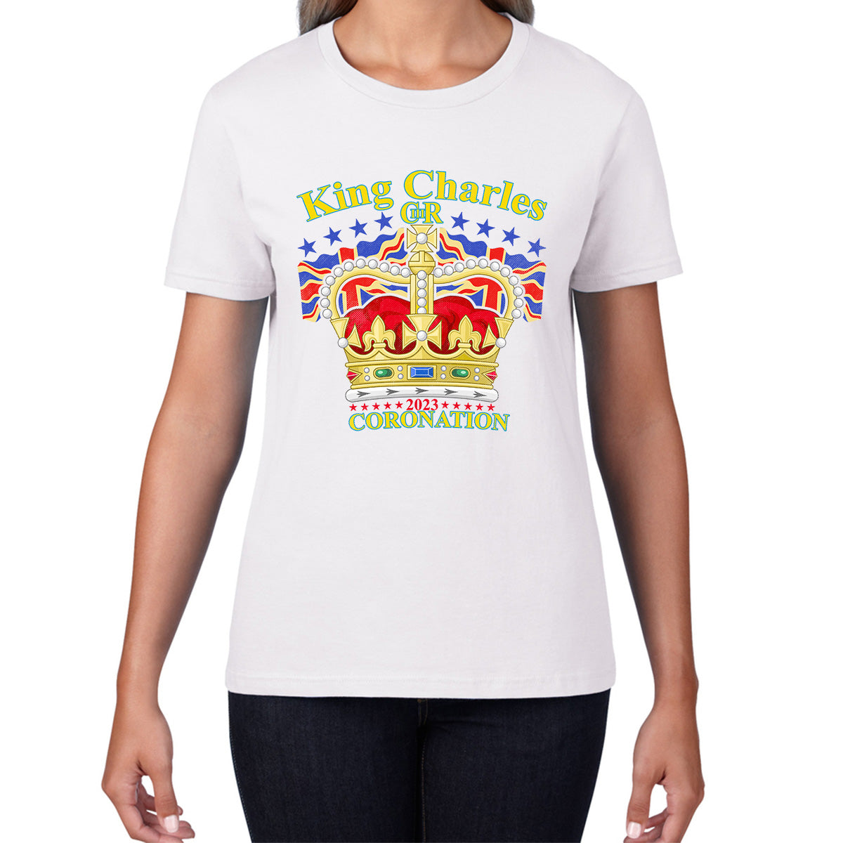 King Charles III 2023 Coronation  Royal Crown UK Ruling Monarch CR III Great Britain Pride Womens Tee Top
