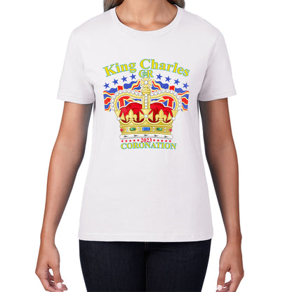 King Charles III 2023 Coronation  Royal Crown UK Ruling Monarch CR III Great Britain Pride Womens Tee Top