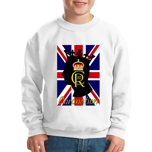 CR III Coronation Of King Charles III Royal Crown British Flag Great Britain Union Jack Kids Jumper