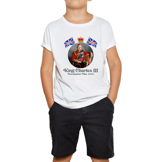 King Charles III 6th May 2023 Coronation British Flags Royal Crown CR III Union Jack His Majesty Kids T Shirt