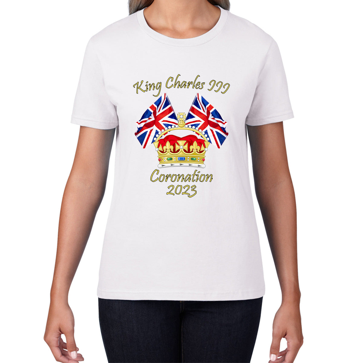 King Charles III Coronation 2023 United Kingdom Flags Royal Crown Ruling Monarch Of England CR III Womens Tee Top