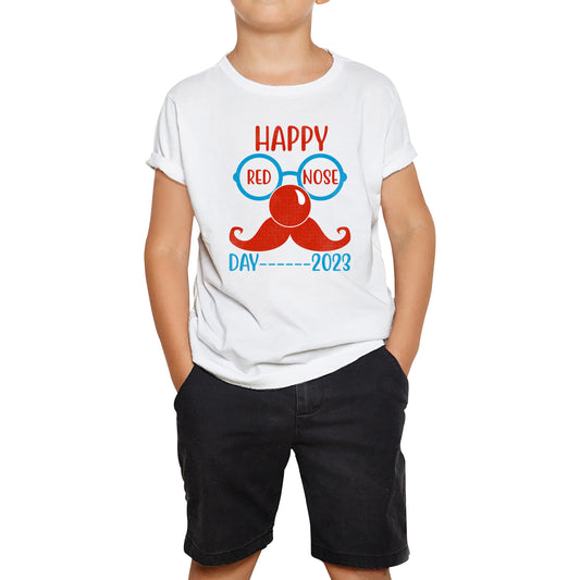 Happy Red Nose Day 2023 Glasses Moustache Child Poverty Awareness Party Wear Kids Tee
