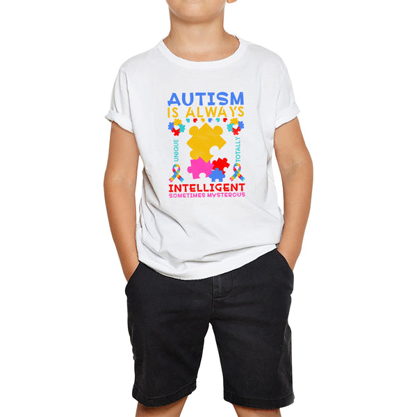 Autism Is Always Unique Totally Intelligent Something Mysterious Autism Awareness Puzzle Kids T Shirt