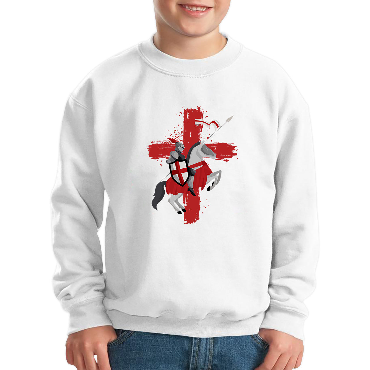 St George Day The Medieval Knight Saint Of England Celebrated On Saint Georges's Day Riding His Rearing Horse Kids Jumper