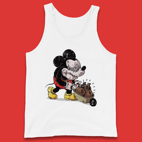 Disney Famous Oldies Mickey Mouse Pull Wheelbarrow Full Of Money Bags Cartoon Character Disney World Tank Top