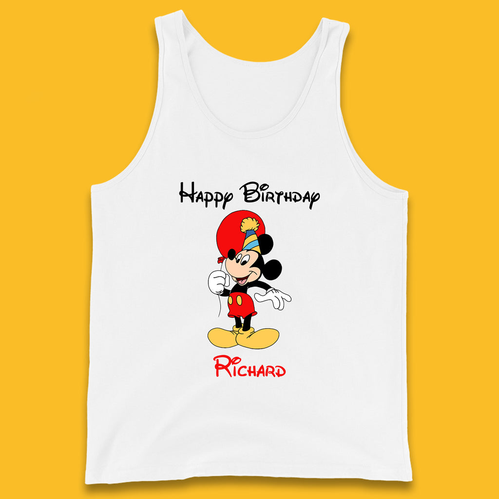 Personalised Happy Birthday Disney Mickey Mouse Your Name Cute Cartoon Character Disney Birthday Theme Party  Tank Top