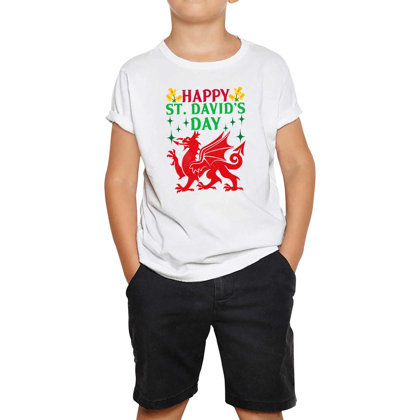 Happy St. David's Day Dragon Welsh Dragon Saint Welsh Language Wales Party Kids Tee