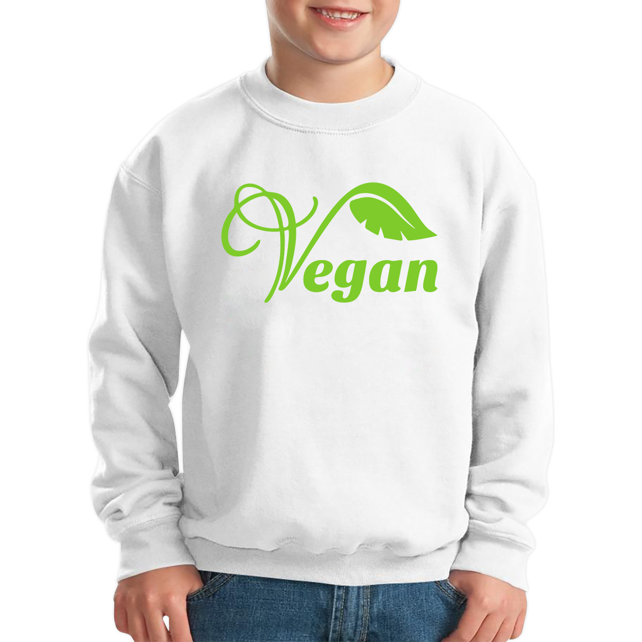 Vegan Logo Green V Leaf Vegetarian Foodie Peoples Vegan Symbol Kids Sweatshirt