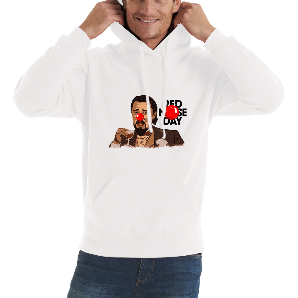 Leonardo Dicaprio Laughing Meme Red Nose Day Adult Hoodie. 50% Goes To Charity