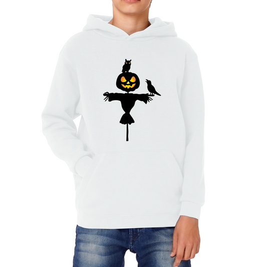 Scarecrow With Owl And Raven Halloween Pumpkin Head Horror Scary Kids Hoodie