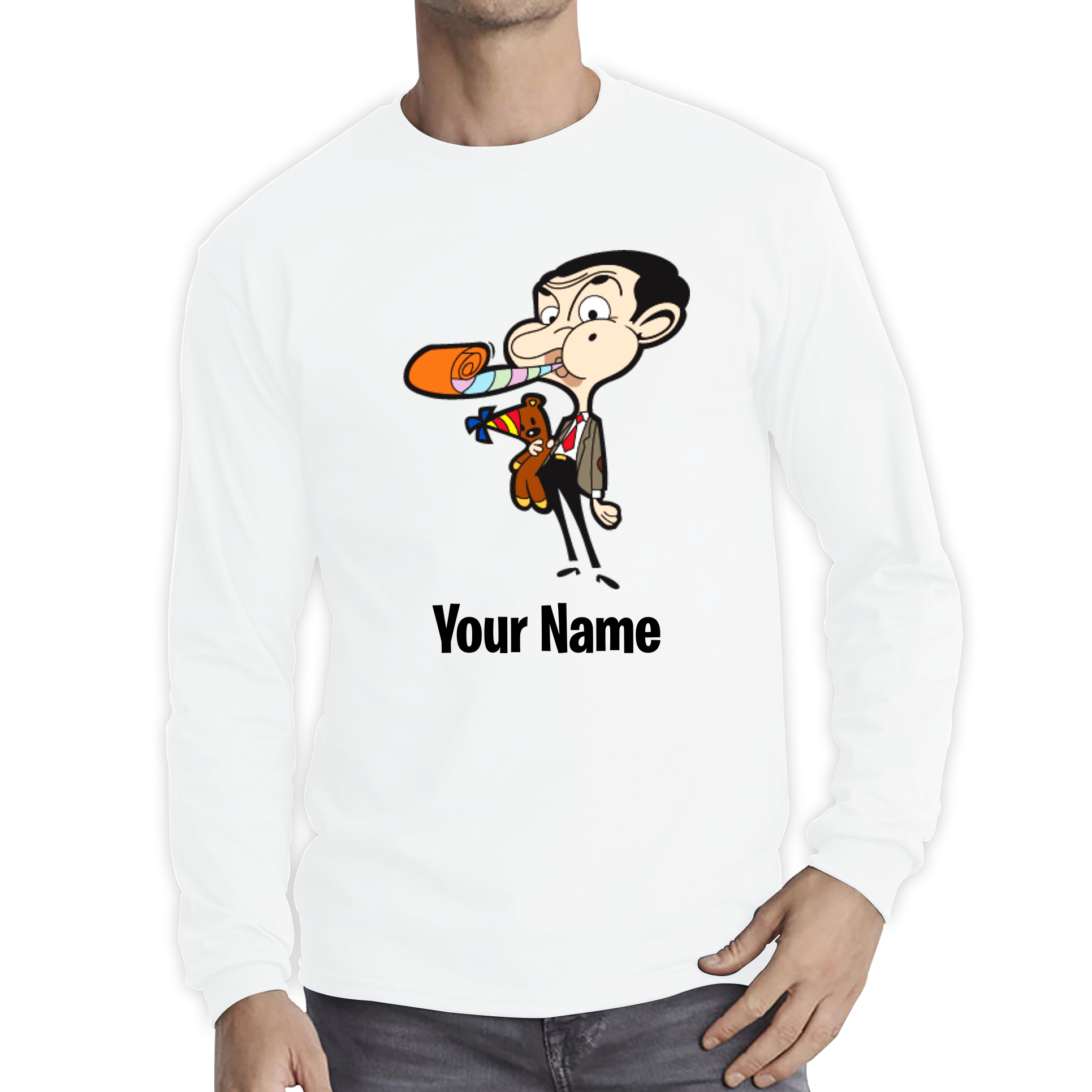 Personalised Mr. Bean Your Custom Name Adult Long Sleeve T Shirt