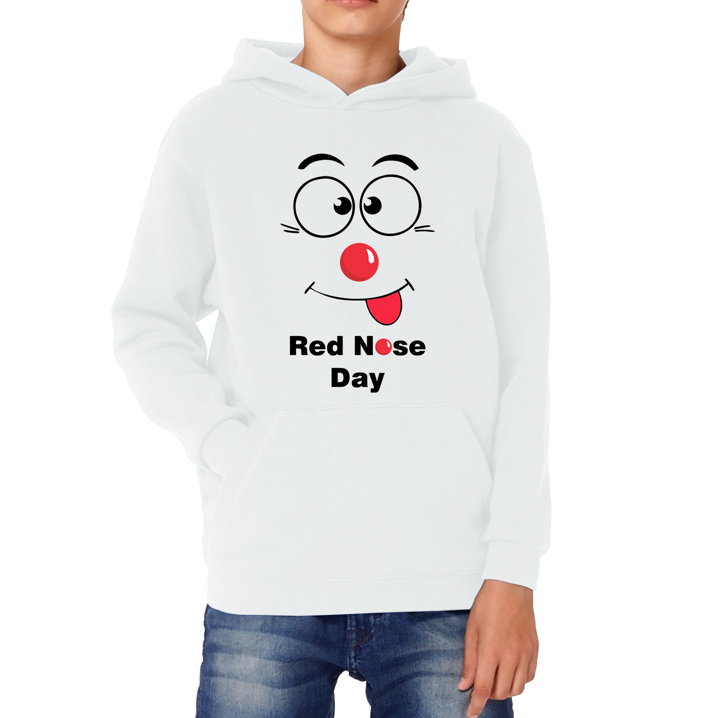 Funny Emoji Face Red Nose Day Kids Hoodie. 50% Goes To Charity