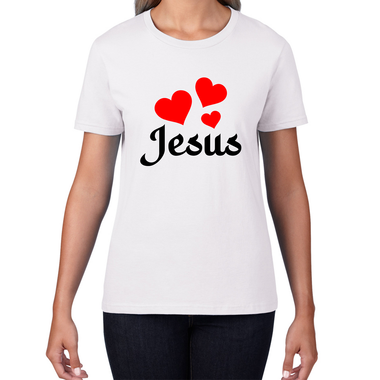 Love Jesus Hearts Jesus Christ Christians Religious Spirituality Believe Womens Tee Top
