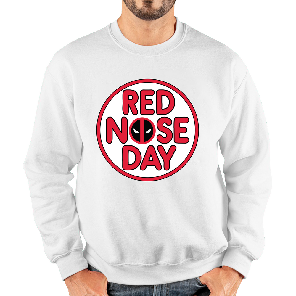 Deadpool Red Nose Day Adult Sweatshirt. 50% Goes To Charity