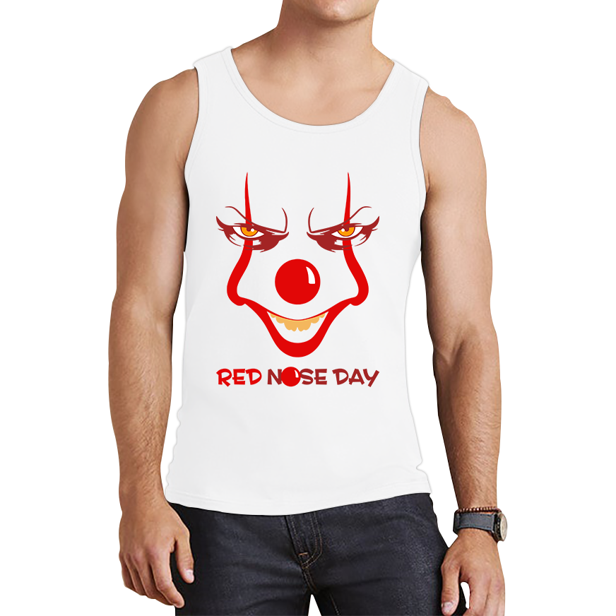 Pennywise Clown Face Red Nose Day Funny Comic Relief Tank Top. 50% Goes To Charity