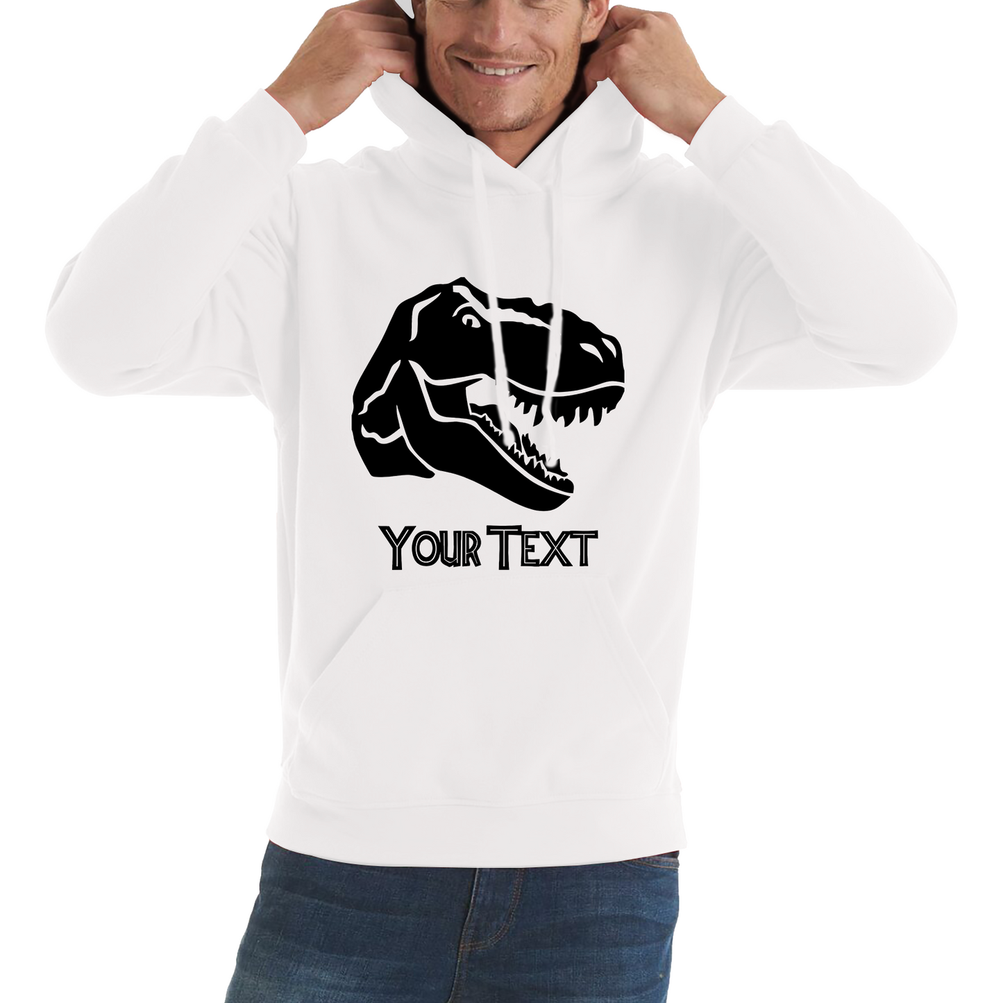 Personalised Dinosaur T-Rex Roaring Face Your Text Tyrannosaurus Rex Dino Unisex Hoodie