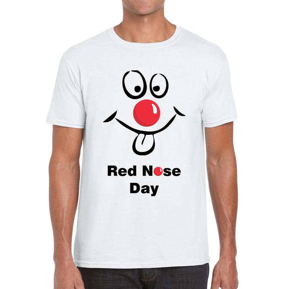 Funny Emoji Face Red Nose Day Adult T Shirt. 50% Goes To Charity