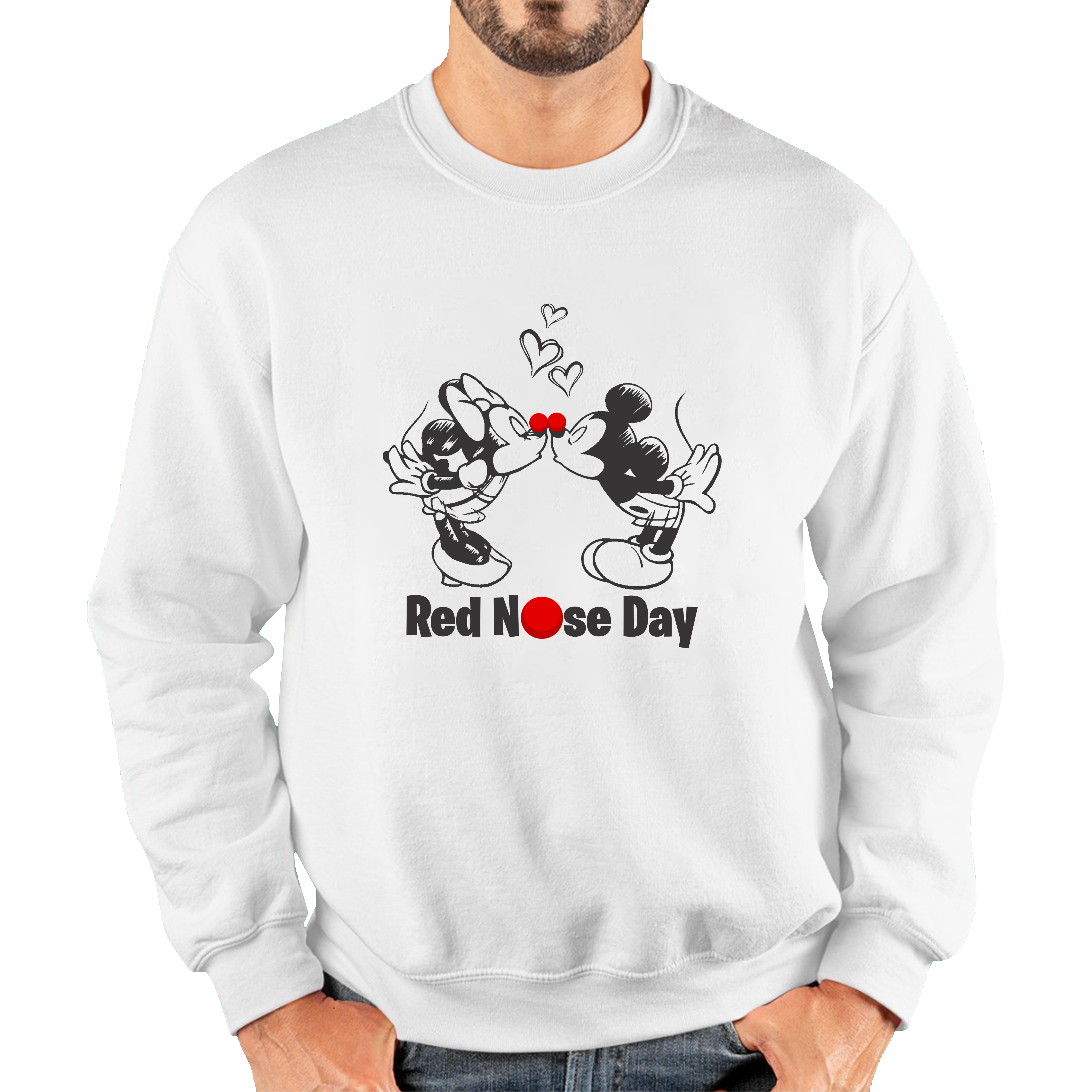 Disney Mickey And Minnie Mouse Red Nose Day Adult Sweatshirt. 50% Goes To Charity