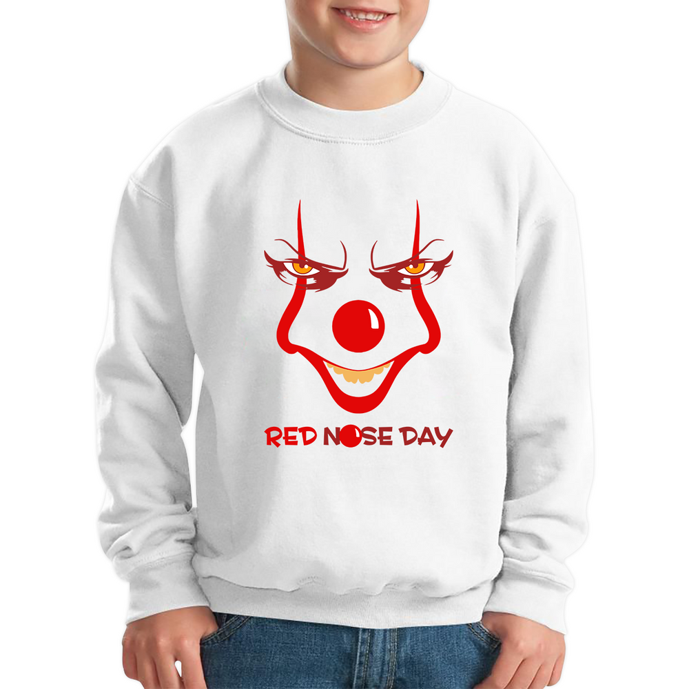 Pennywise Clown Face Red Nose Day Funny Comic Relief Kids Sweatshirt. 50% Goes To Charity