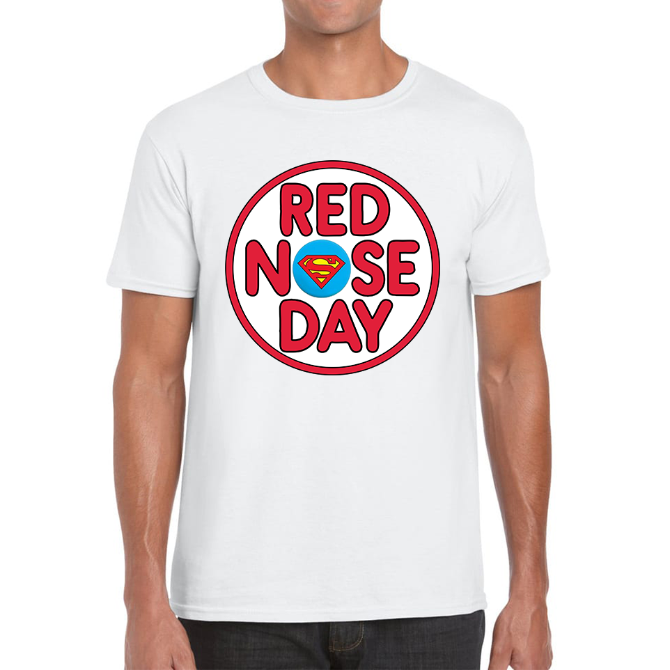 Superman Red Nose Day Adult T Shirt. 50% Goes To Charity