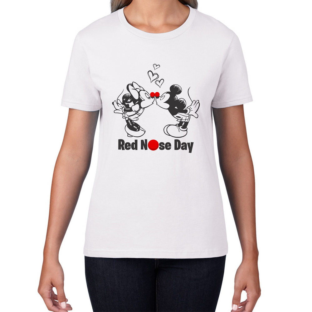 Disney Mickey And Minnie Mouse Red Nose Day Ladies T Shirt. 50% Goes To Charity