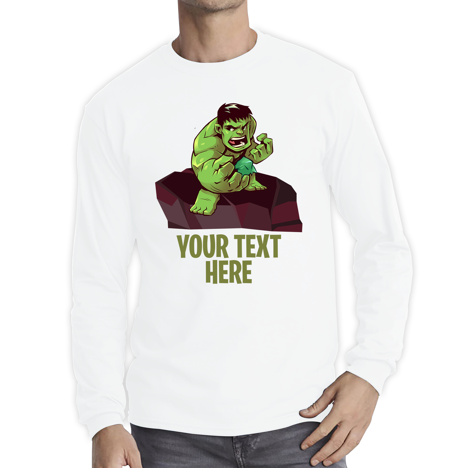 Personalised Your Text Hulk Shirt Comic Superhero Birthday Gift Long Sleeve T Shirt