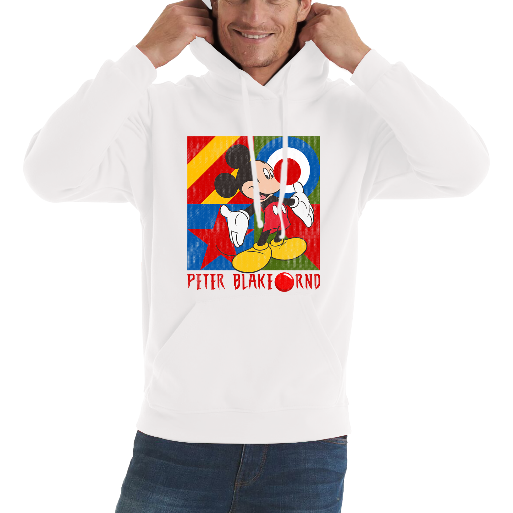 Peter Blake Mickey Mouse Red Nose Day Adult Hoodie. 50% Goes To Charity