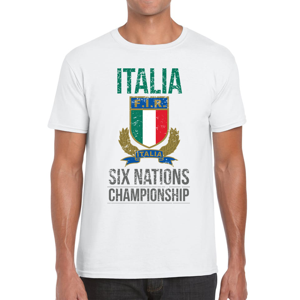 Italia Flag Logo Rugby Cup European Support World Six Nations Championship Mens Tee Top