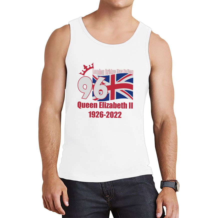 London Bridge Has Fallen 96 Years of Queen Elizabeth II Union Jack British Uk Flag Tank Top