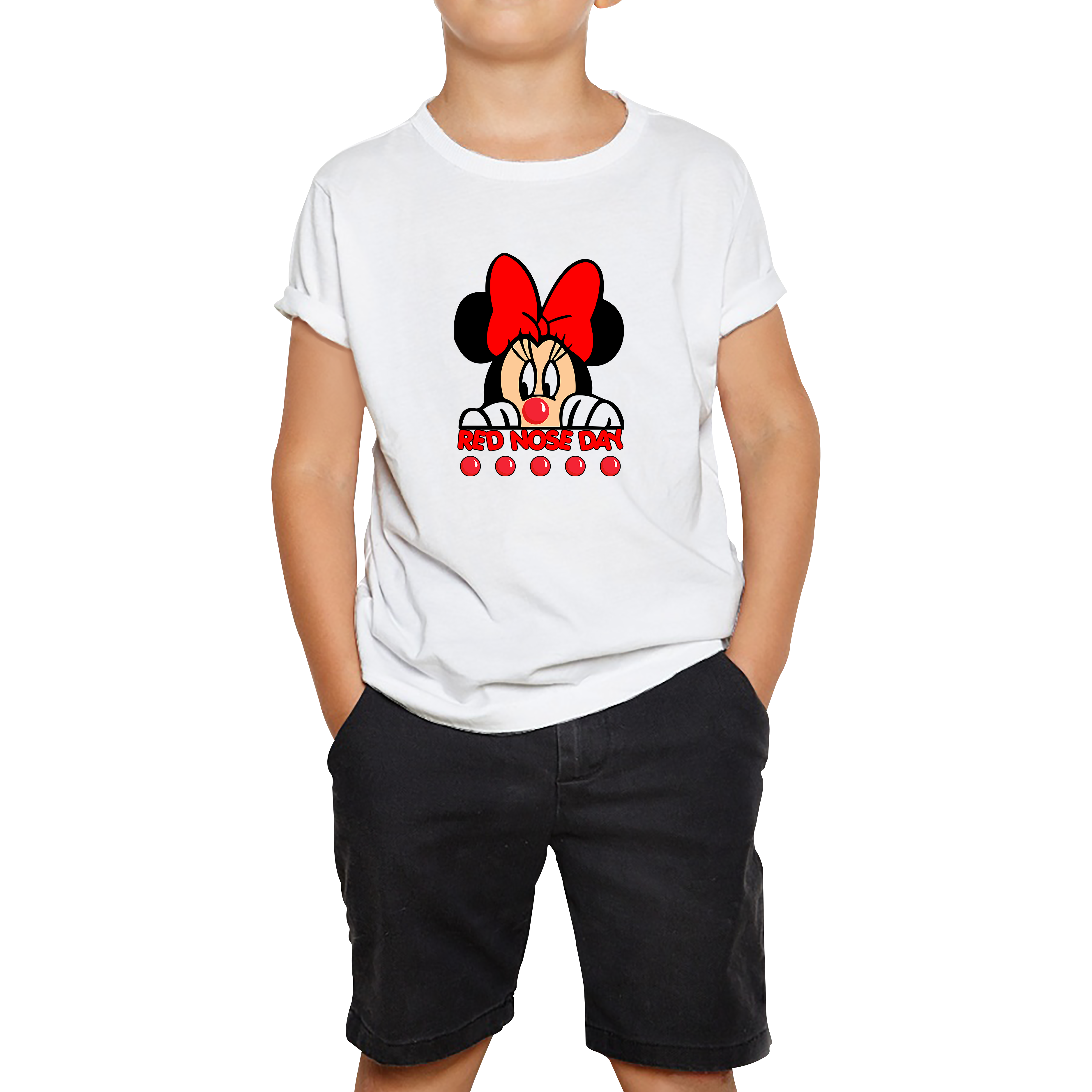 Disney Minnie Mouse Red Nose Day Kids T Shirt. 50% Goes To Charity