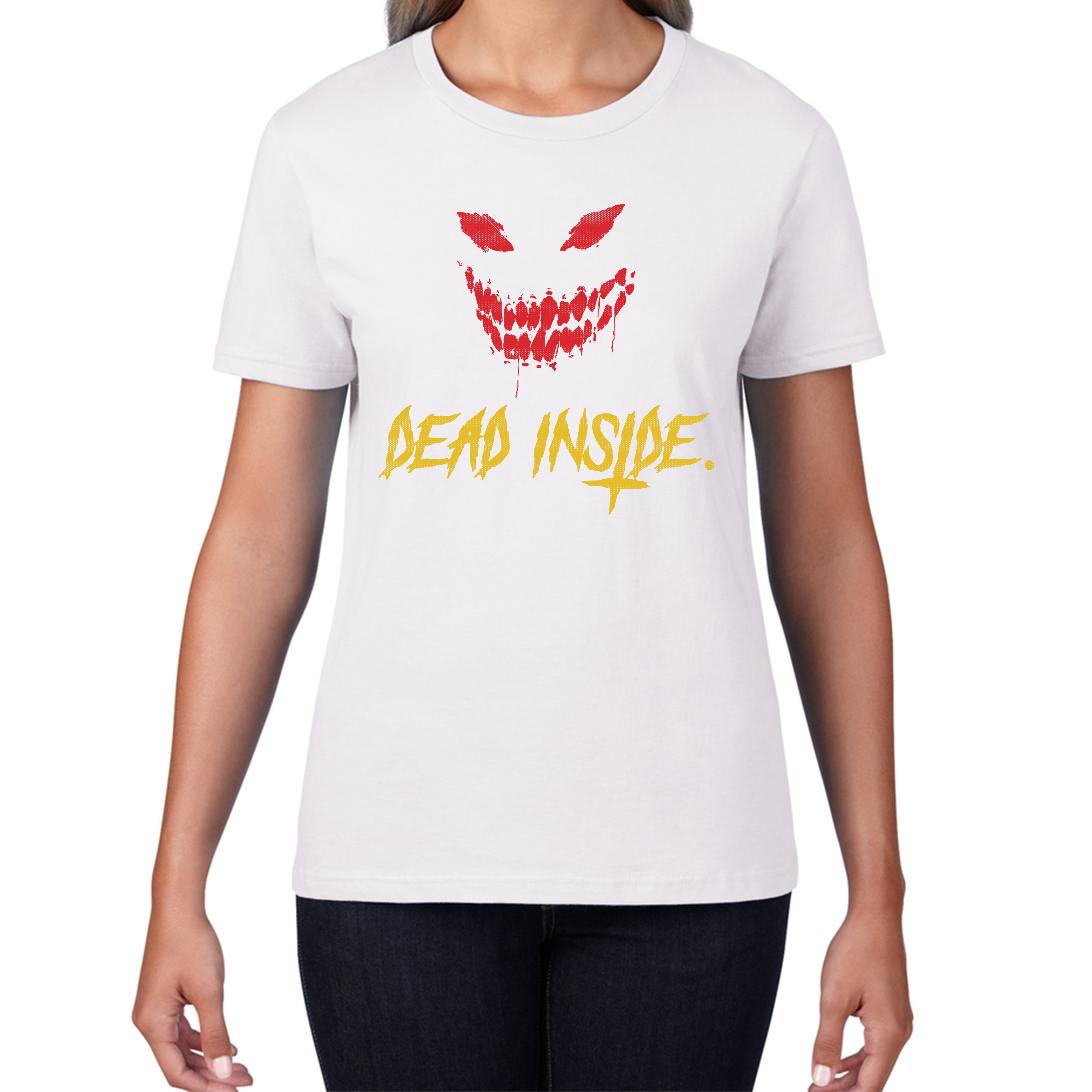Dead Inside Scary and Horror Face Scary Skull Face Womens Tee Top