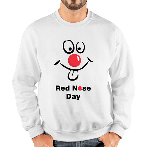 Funny Emoji Face Red Nose Day Adult Sweatshirt. 50% Goes To Charity