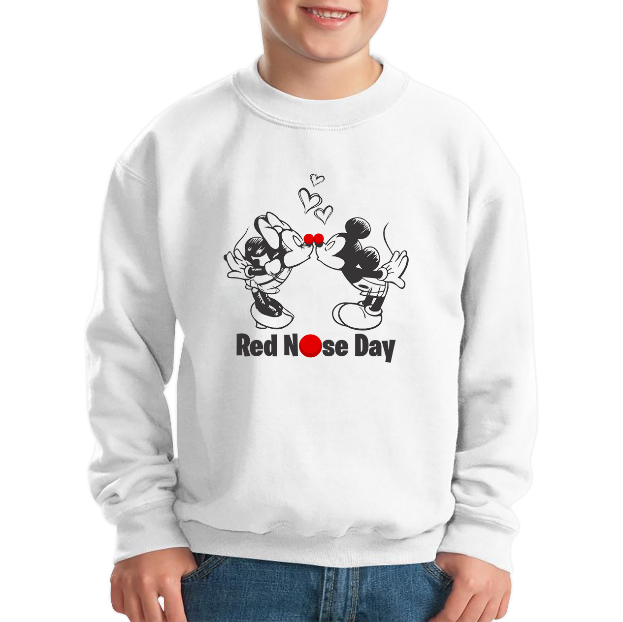 Disney Mickey And Minnie Mouse Red Nose Day Kids Sweatshirt. 50% Goes To Charity