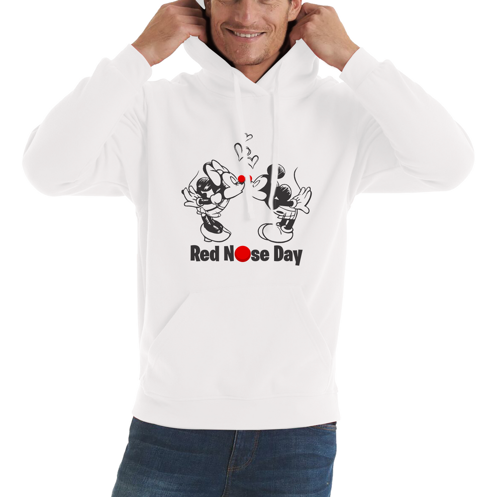 Disney Mickey And Minnie Mouse Red Nose Day Adult Hoodie. 50% Goes To Charity