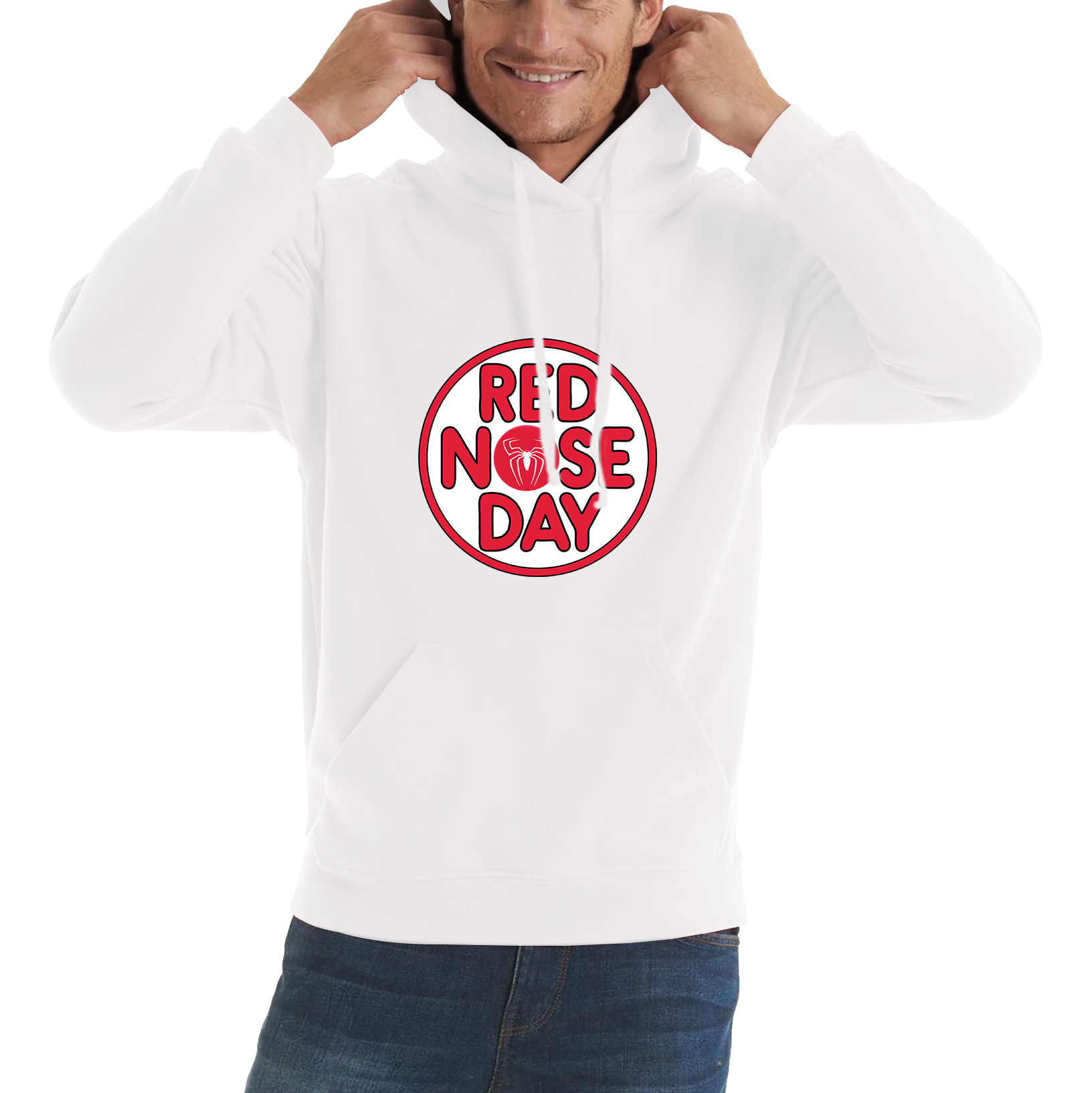 Spider Man Red Nose Day Adult Hoodie. 50% Goes To Charity