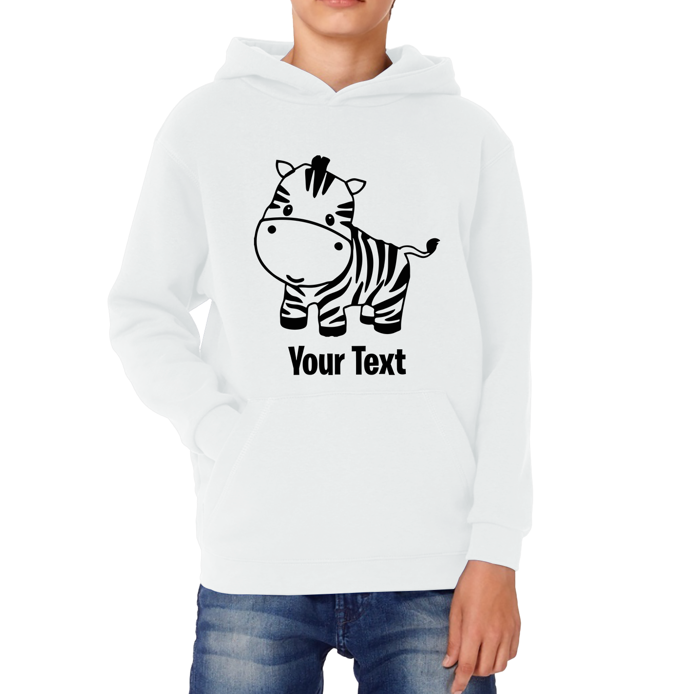 Personalised Cute Little Zebra Your Name Safari Animal Zoo Jungle Kids Hoodie