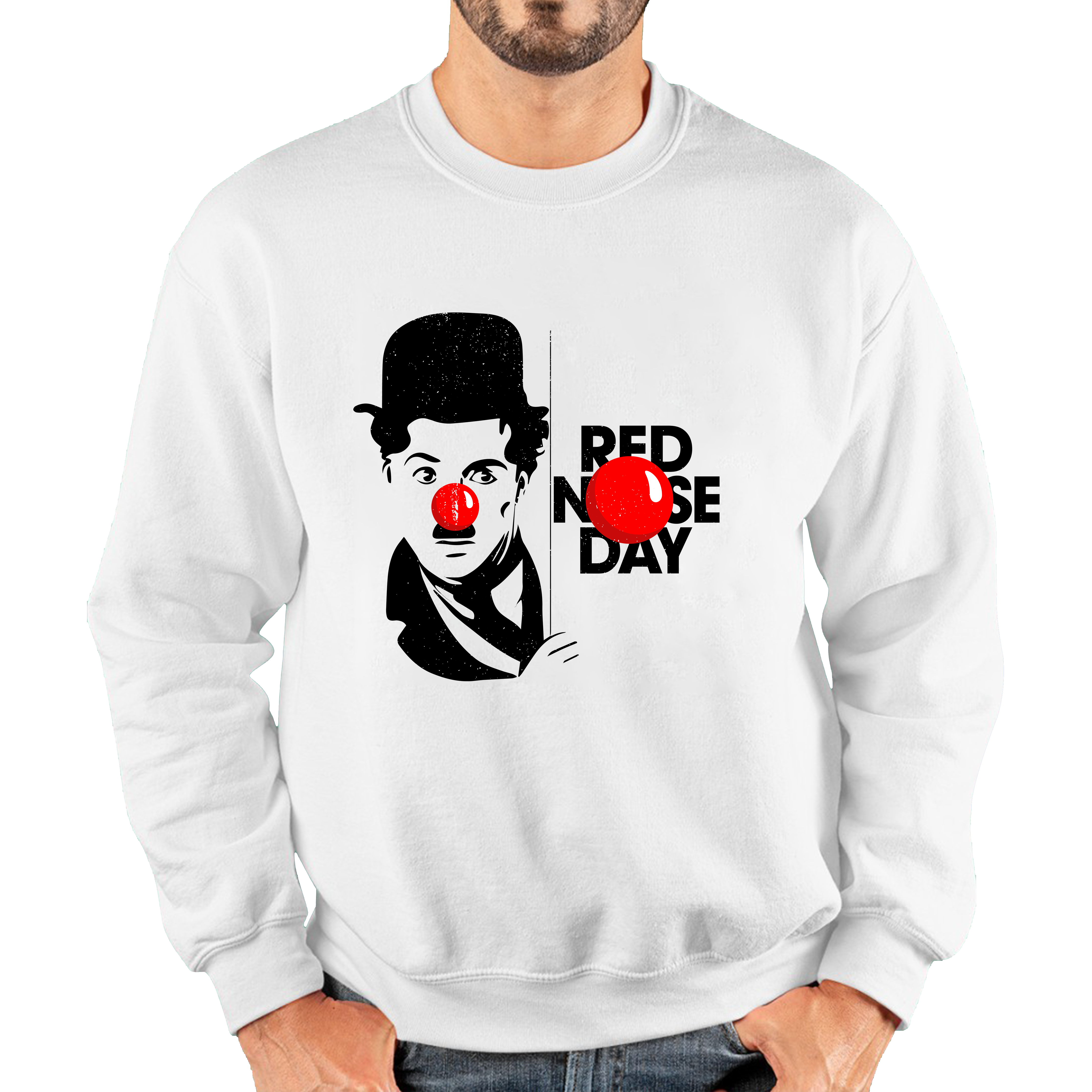 Charlie Chaplin Funny Red Nose Day Adult Sweatshirt. 50% Goes To Charity