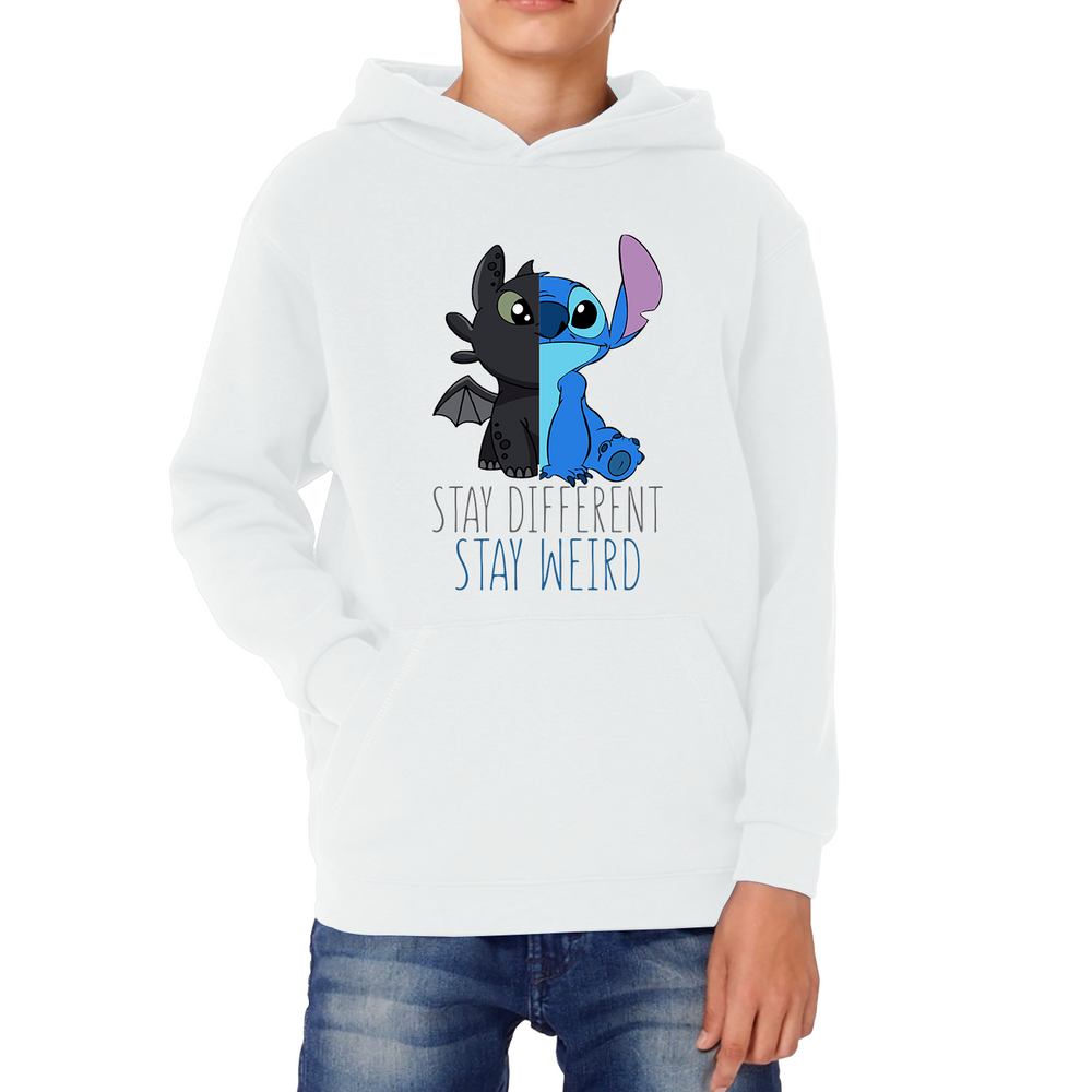 Disney Stitch and Toothless Stay different Stay Weird Kids Hoodie