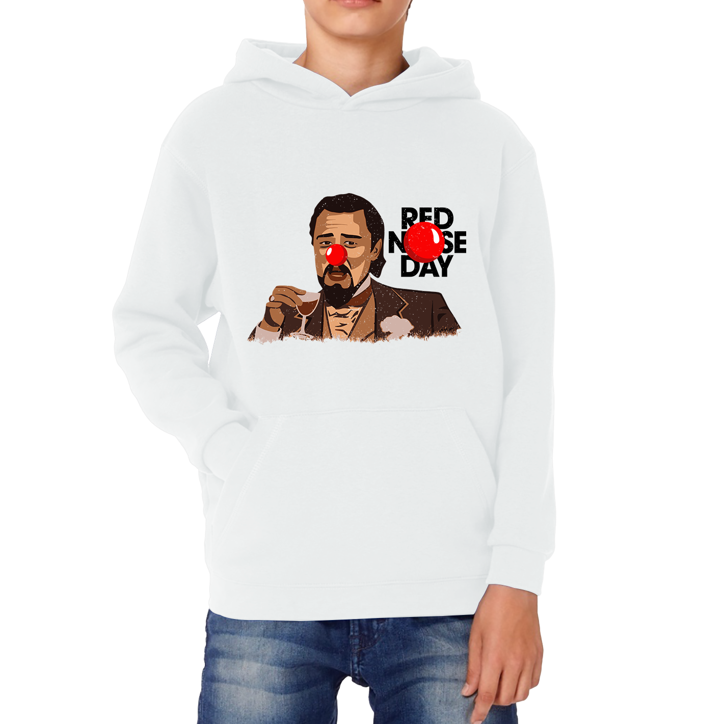Leonardo Dicaprio Laughing Meme Red Nose Day Kids Hoodie. 50% Goes To Charity