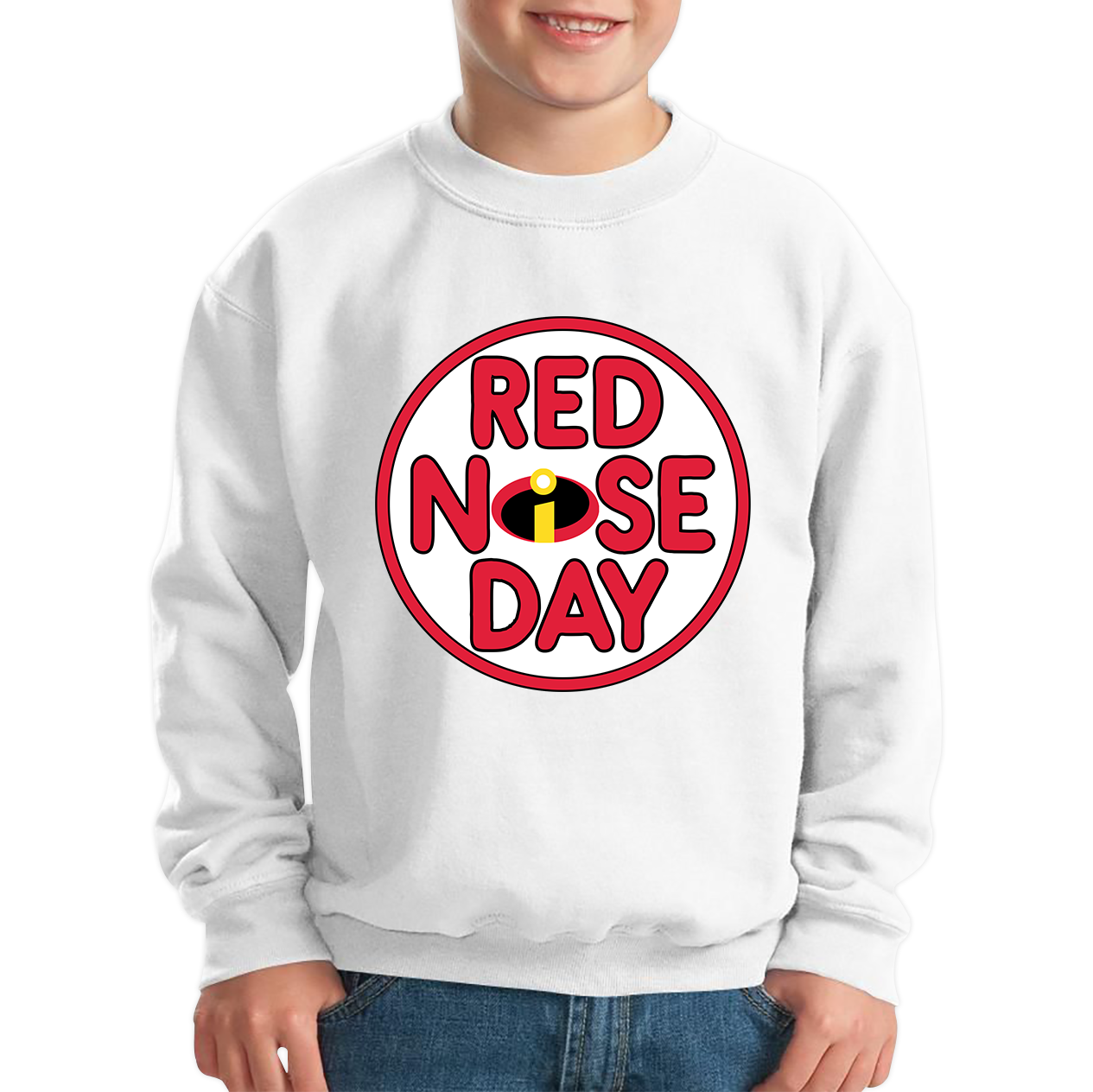 Disney The Incredibles Red Nose Day Kids Sweatshirt. 50% Goes To Charity