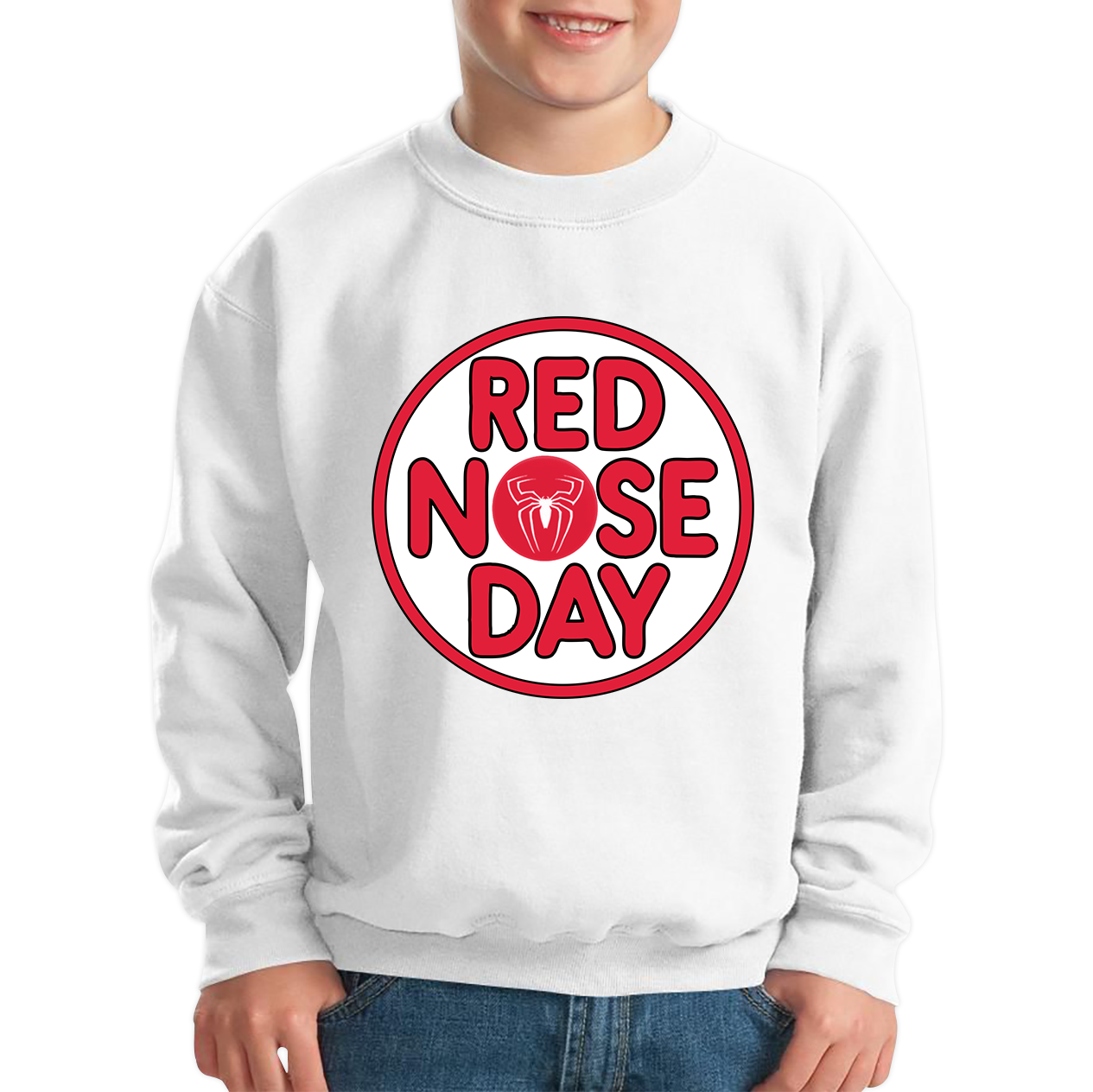 Spider Man Red Nose Day Kids Sweatshirt. 50% Goes To Charity