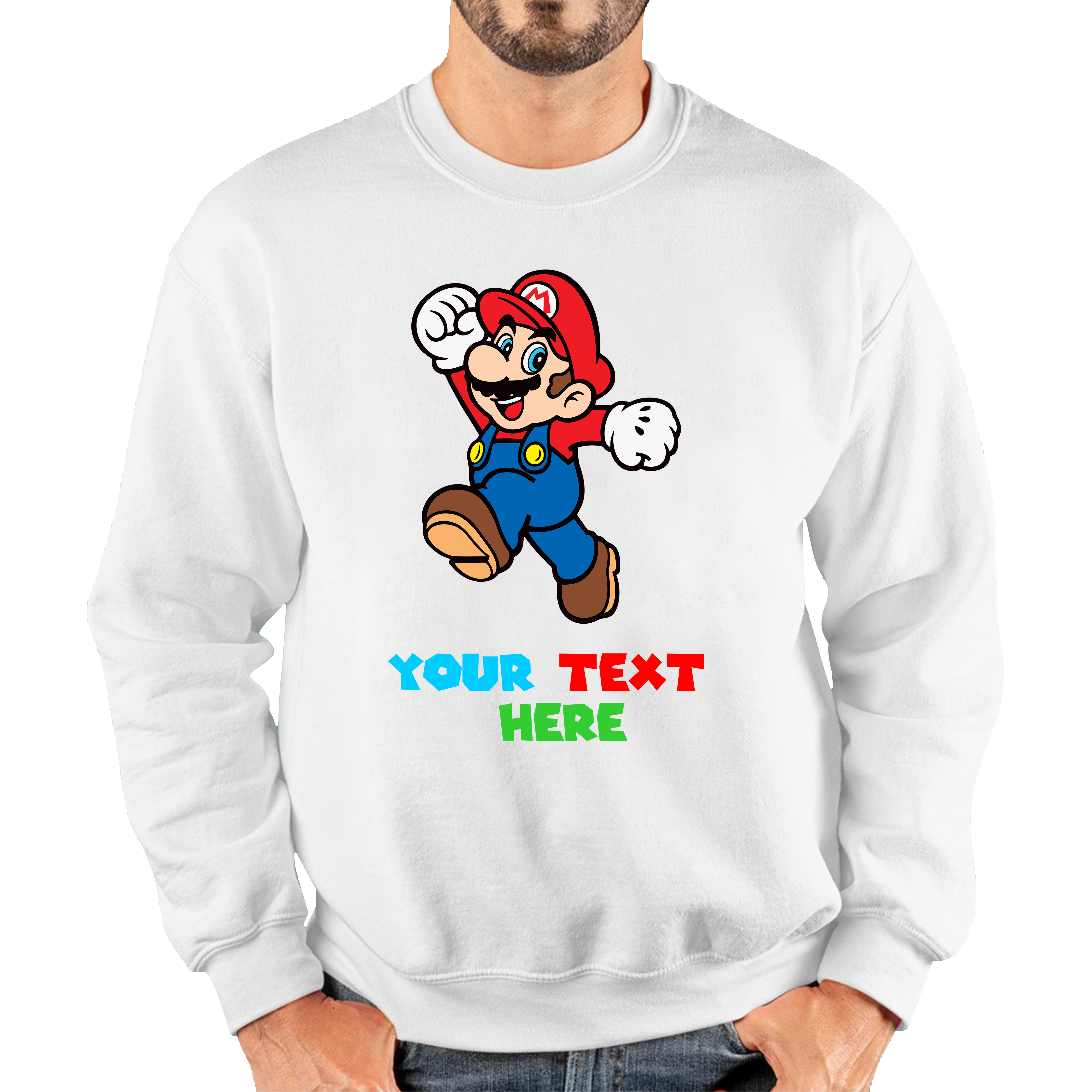 Personalised Your Name Super Mario Jumper Funny Game Lovers Players Video Game Unisex Sweatshirt