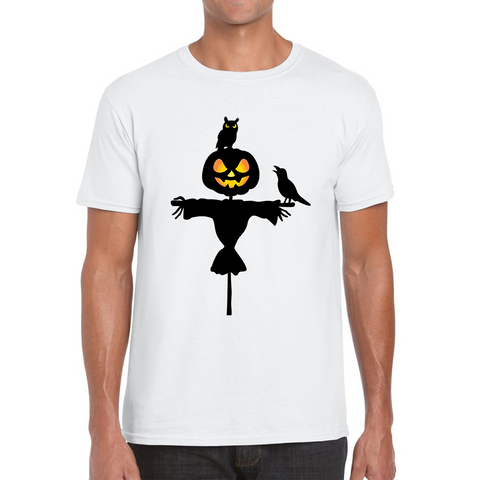 Scarecrow With Owl And Raven Halloween Pumpkin Head Horror Scary Mens Tee Top