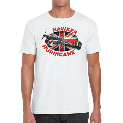 Hawker Hurricane United Kingdom Flag Vintage T-shirt WW2 RAF Fighter Jet British Aircraft Mens Tee Top